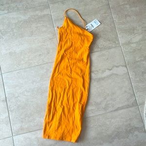 Zara Orange one shoulder midi dress